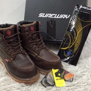 Sureway SW601M Mens Dark Brown Leather Lace Up Ankle Work Boots men’s 8.5 w 10.5